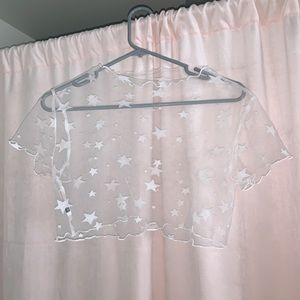 White Sheer Cropped Star Top